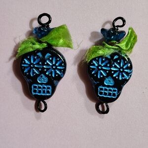 Artisan Made Black Glass Sugar Skull Jewelry Components/Beading Supplies